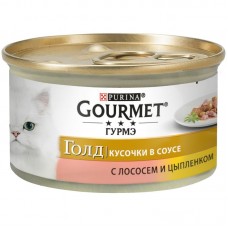 Консервы для кошек Purina Gourmet Gold, лосось и цыплёнок, банка, 85 г